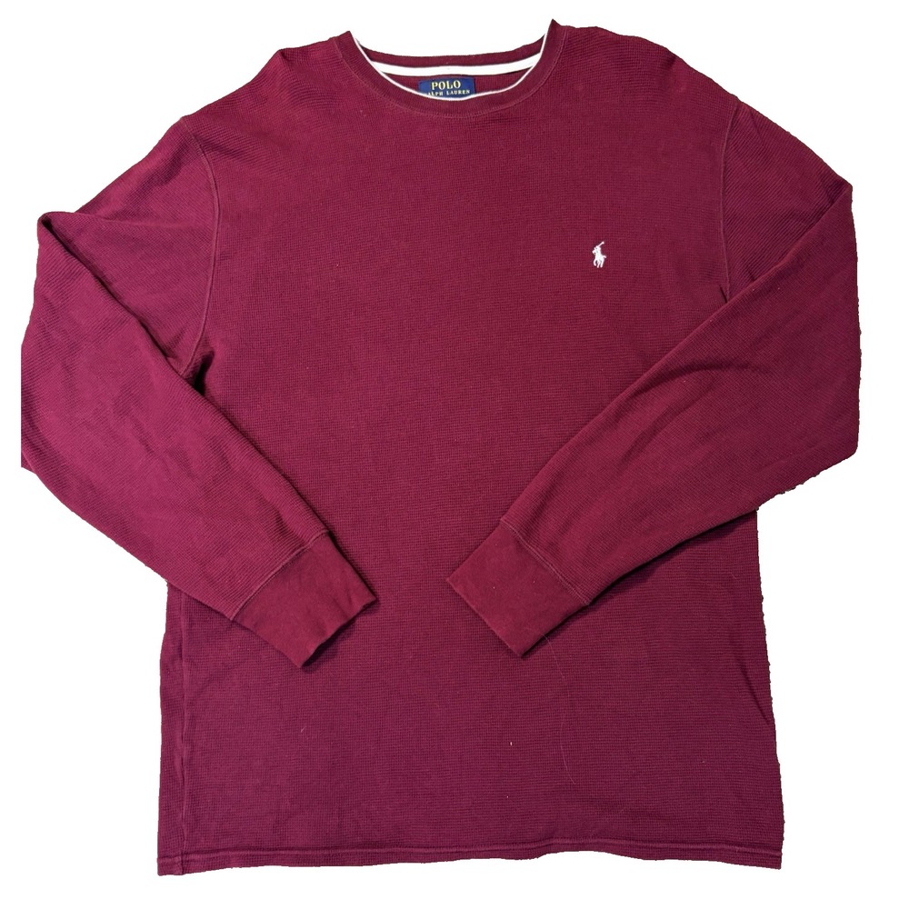 Polo Ralph Lauren Thermal Shirt Mens L Burgundy Waffle Knit Long Sleeve Pony